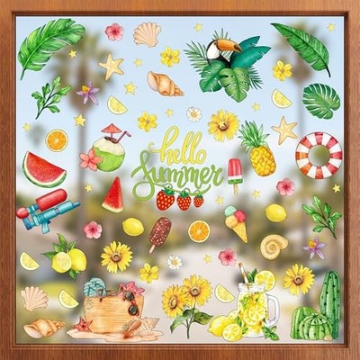 ZAWE 9 Sheets Sunflower Watermelon Lemon Fruit Hello Summer Window Clings