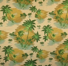 P KAUFMANN PALM TREES SAND GREEN TROPICAL FURNITURE FABRIC BY THE YARD 54"W