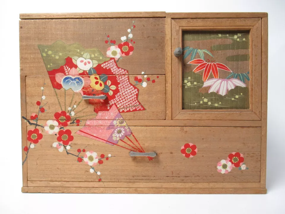 Caja de costura Haribako madera paulownia antigua japonesa vintage Foto 2 de 4