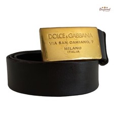 Authentic Dolce & Gabbana Dark Brown Leather Gold Logo Plaque Buckle Belt 90/36