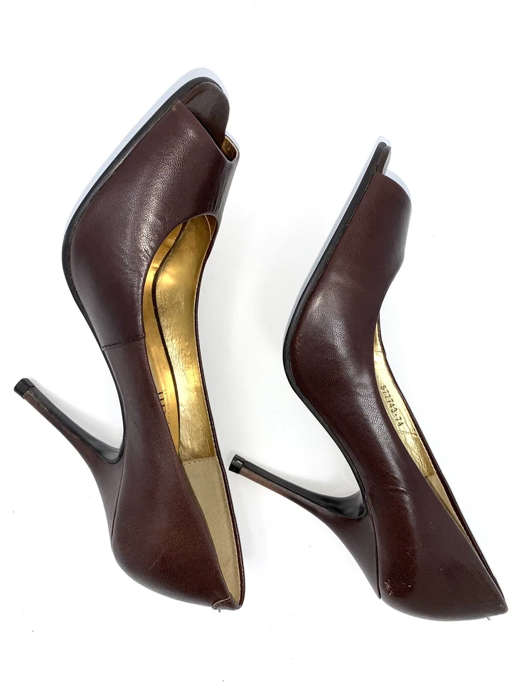 Cathy Jean Brasil Tacones Altos Pump Peep Toe Dorado Borgoña Marrón Talla 6 Mujer Foto 4 de 4