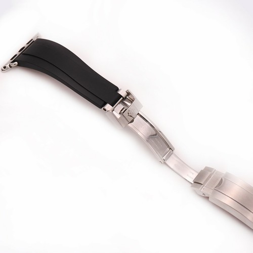 Custom Rolex Deployment Oysterflex Black band Silver Buckle fits Any Series - Picture 4 of 4