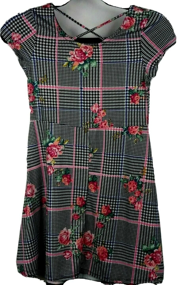 Vestido patinador Arizona para niñas talla L 14 negro a cuadros estampado rosa jersey tejido Foto 3 de 4