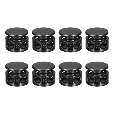 8Pcs Metal Cord Locks, 3mm Double Hole Toggle Spring Stop, Black