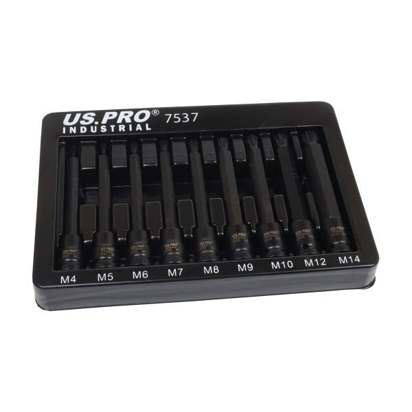 US PRO INDUSTRIAL 9pc 3/8"" Dr Extra Long Impact Spline Bit Socket Set NEW 7537