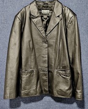 Clio Black Leather Jacket 3 Button Down Womens Long Sleeves Size Large