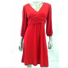 NY Collection Women Dress M Red Empire 3/4 Sleeve Knee-Length Stretch A Line