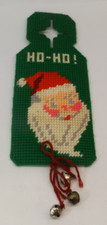 Vtg Plastic Canvas Needlepoint Santa Claus Ho-Ho Jingle Bells Wall Hanging