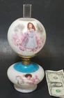c1890s Miniature Praying Girl & Angels Oil Lamp GWTW Antique Glass Ball Shade