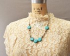 Turquoise Colored Stones Nice 21" Vtg Southwest Style Necklace Silver Tone &