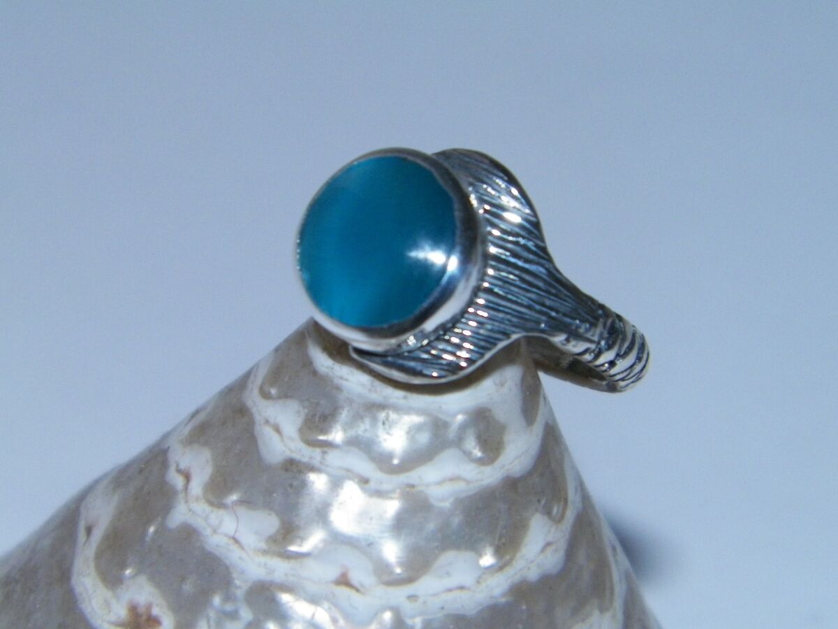 Hand Made H2O Just Add Water Mermaid Tail Ring Dark Blue Cabochon 10mm  925Silver