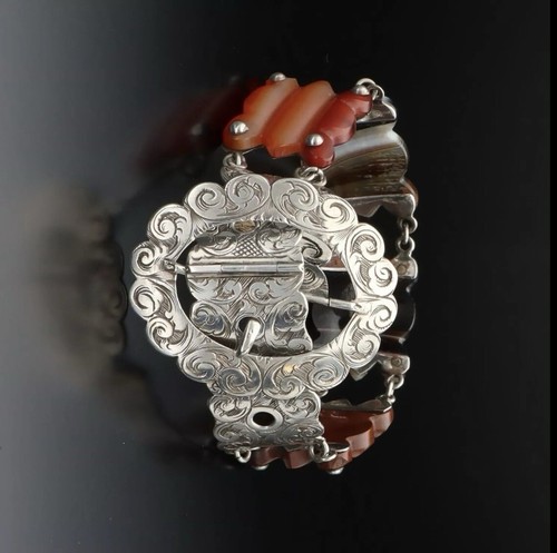 A Superb Example of A Antique Victorian Scottish Silver Agate Bracelet Ca 1880 - Picture 6 of 12