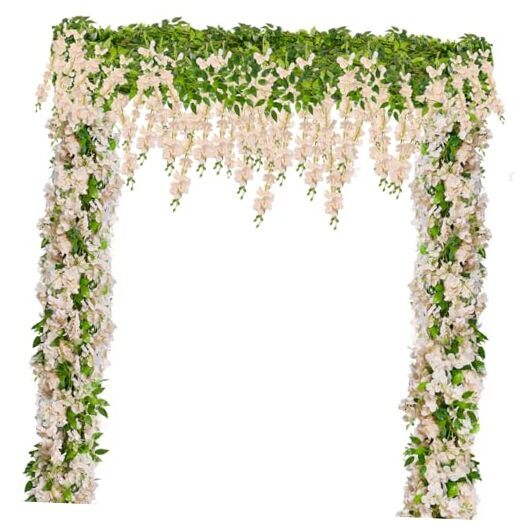 5pcs Artificial Flowers Wisteria Garland, Total 33Ft Silk Fake Light Pink