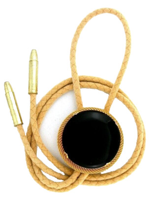 38mm Round Natural Black Onyx Cabochon Mesh Bolo Tie Cord Tips EPBT291/121924