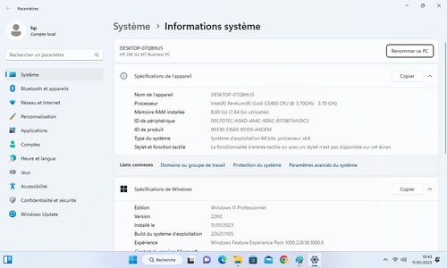 Mini tour HP 290 G2 MT business, Windows 11 - Photo 9/11