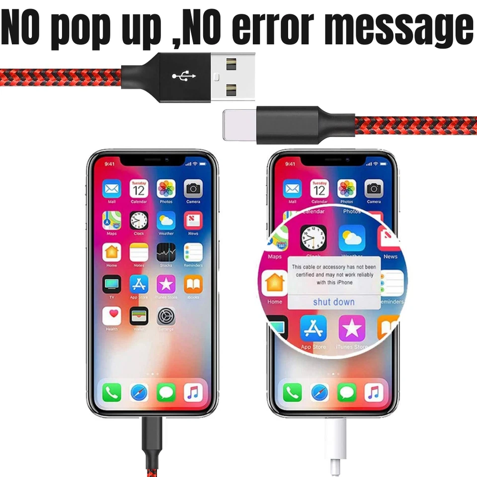 3/5/6Pack 6/10Ft USB Fast Charger Cable For iPhone 14 13 12 11 8 6 Charging Cord - Image 2 of 4