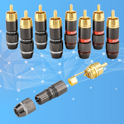 8pcs HiFi RCA Plug Gold Plated 6mm Male Double Self-Locking Lotus Wire Connector