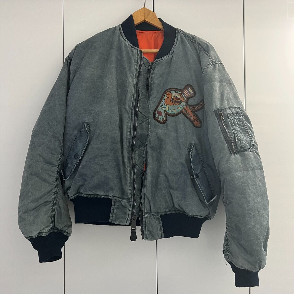 VTG 90s Wilker Industries Flying Tigers Gray Washed MA-1 VTG 90s Wilker Industries Flying Tigers Gray Washed MA-1