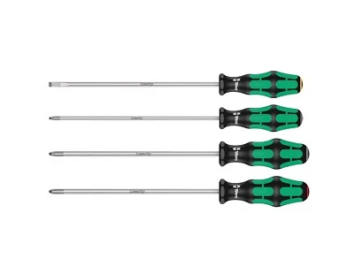 Wera Kraftform 4 Piece 200mm Long Screwdriver Set Pz1, Pz2, Ph2, Slot 347736