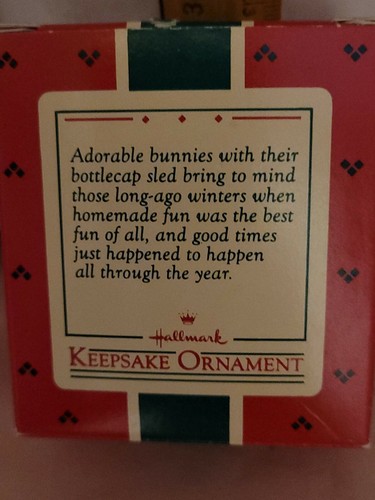 COLLECTIBLE CHRISTMAS HALLMARK SM ORNAMENT 1985 BOTTLECAP FUN BUNNIES NEW N BOX - Picture 5 of 5