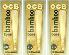 3x OCB Bamboo Cones Unbleached Mini Size 70mm Single Wide 3 Pks 30 Cones Total