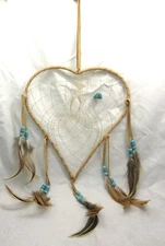 Native American Made 9" Heart Dream Catcher, Turquoise DreamCatcher, COA  #DC9-5