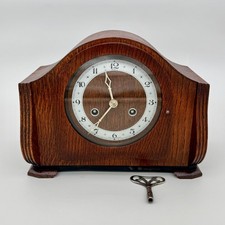 Vintage Bentima Oak Mantel Clock British Made 8 Day Gong Strike Serviced