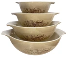 Vintage PYREX Cinderella Forest Fancies Mushroom Nesting Mixing Bowls MINT Set 4