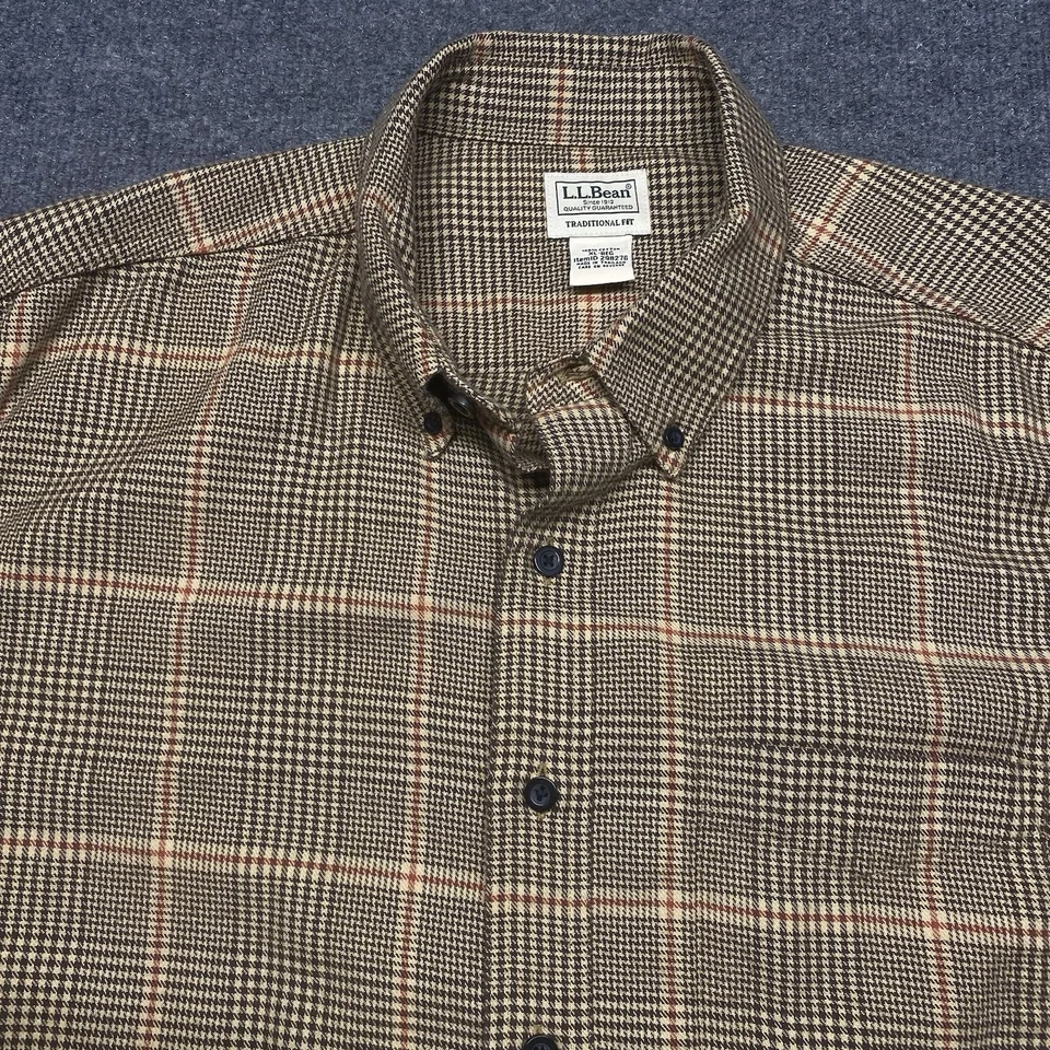 Camisa LL Bean XL WICKED GOOD Franela Pata de Gallo Cebada Ajuste Tradicional Foto 2 de 4