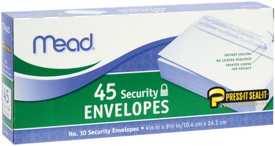 Mead Boxed Peel & Stick Envelopes 4.125''X9.5'' 45/Pkg-Security #10 75026
