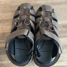 Lands End 12D Men’s Sandals Leather Water Beach Hike Hook&Loop Brown NEW!!!