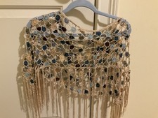 Vtg Crochet Boho Shrug Poncho W Granny Square Sparkle  Fringe Choose Color NWT