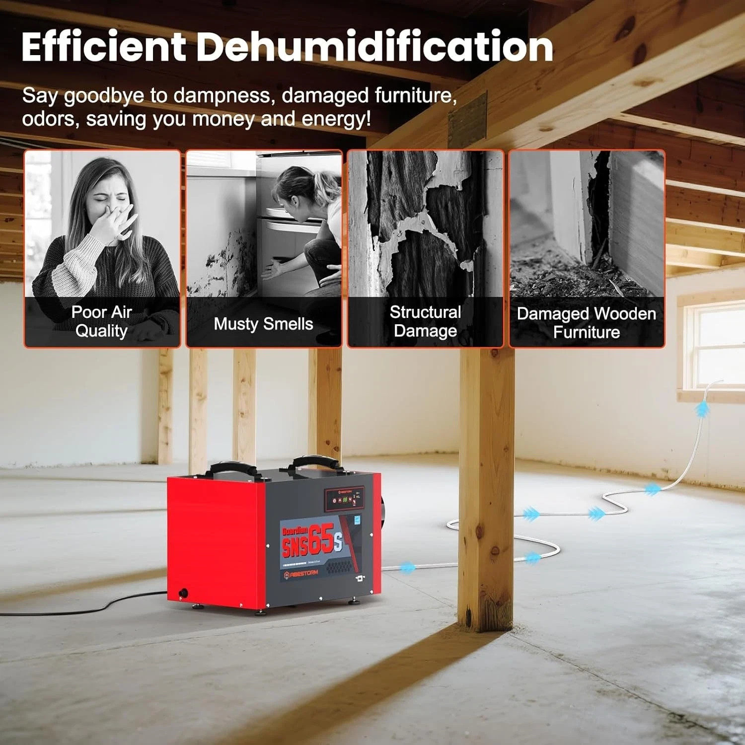 Abestorm 120 PPD Crawl Space Dehumidifier Commercial Basement Garage 1,300 sq