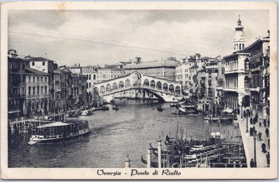 Venedig Vintage Postkarte Ponte di Rialtobrücke Kanalboot Italien 2.WK