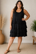 Style & Co Black Sleeveless Tiered Ruffle Dress Sz 1x Stretch Knit Feminine