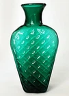 BLENKO GLASS 1991 HANK ADAMS DESIGN 9102-S 13" ANTIQUE GREEN DIAMOND QUILT VASE