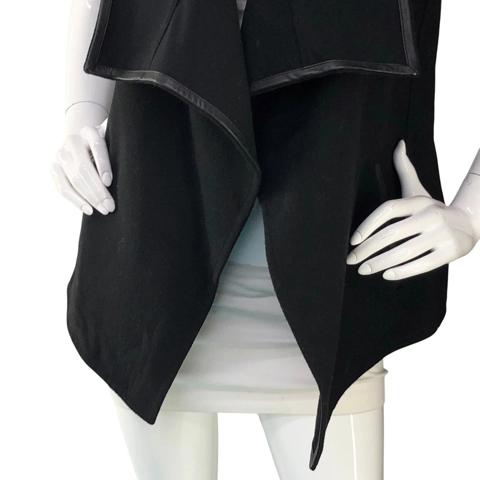 Vince Mujeres XS Chaleco de Fieltro Cárdigan Suéter Piel de Cordero Borde Cuello Cascada Negro Foto 3 de 4