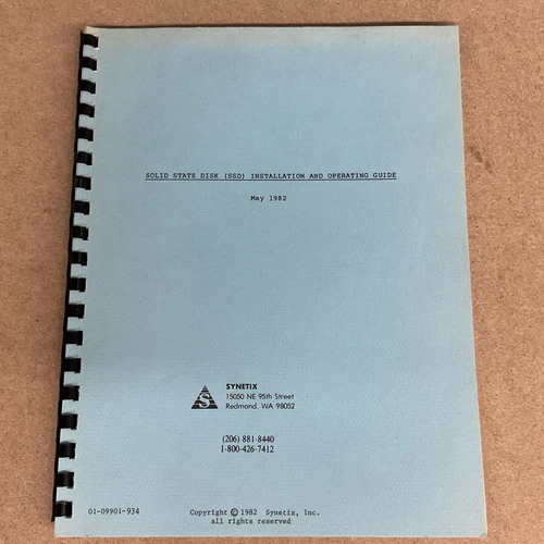 Vintage Synetix Solid State Disk ( SSD ) Installation And Operating Guide 1982
