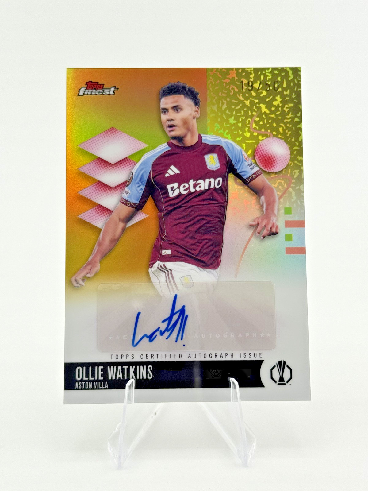 2025-26 Topps Finest UEFA CC BA-OW Ollie Watkins Auto /50 Aston Villa