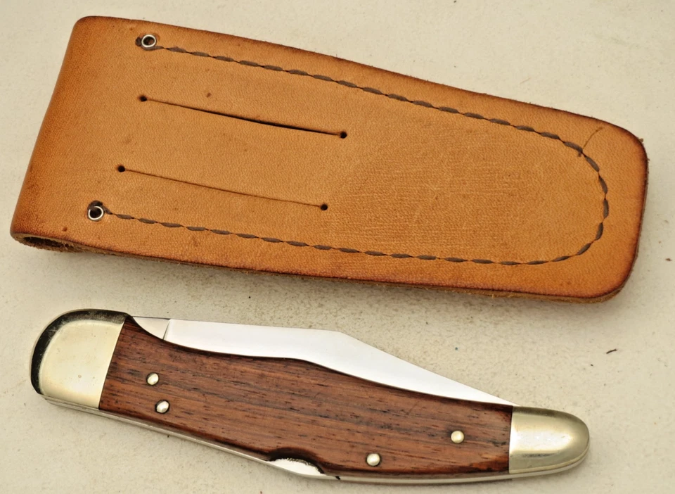 Cuchillo vintage BOKER Solingen #1011 Lockback - asas de palo de rosa - con funda Foto 3 de 4