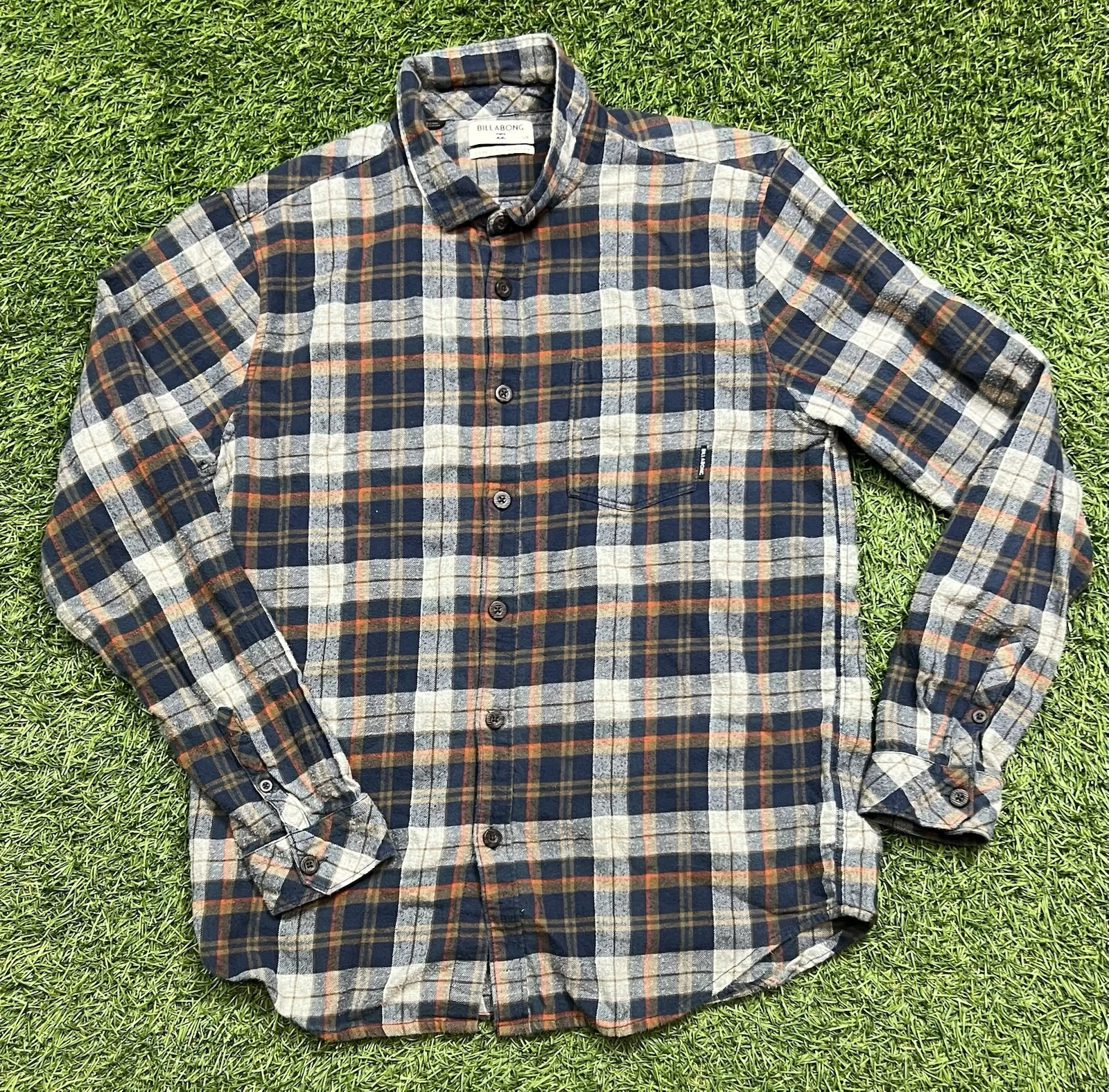 Billabong Coastline Flannel Plaid Core Fit Long Sleeve Shirt Mens L Skater Surf