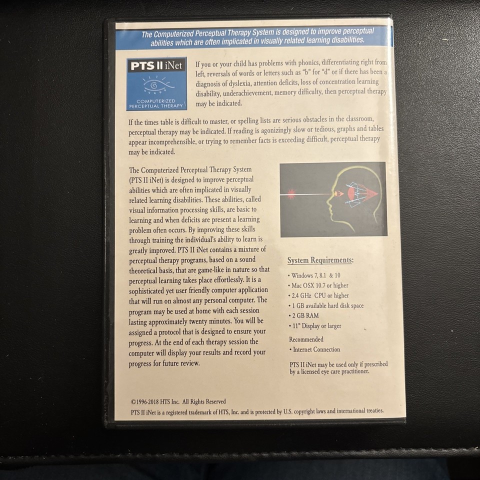 Computerised Perceptual Therapy PTS II INet PC Win Visual Processing ...