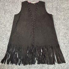Womens Western Hippie Cowgirl Faux Suede Fringe Rivet Stud Vest Top Sz M Serape
