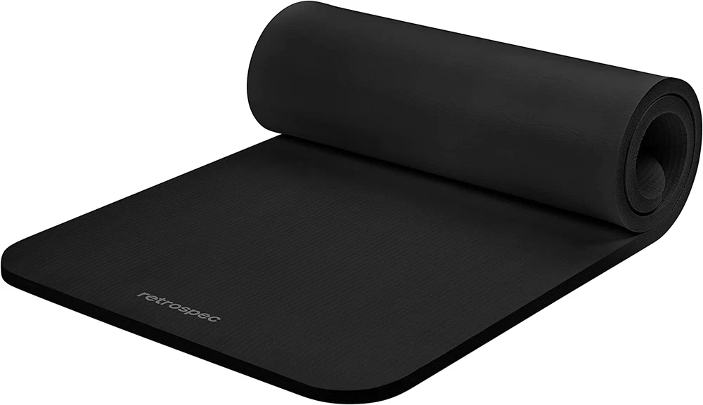 1" Thick Non-Slip Black Yoga Mat for Home Workouts, Pilates & Fitness