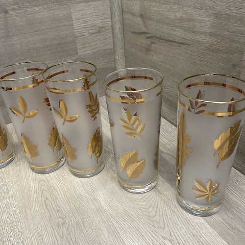 Set di 6 Highball vintage in vetro Libbey fogliame dorato alto 6 pollici - Foto 7 di 16
