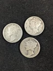 Lot of 3 Mercury Dimes 1917 1926 1939 US 90% Silver 10¢- Circulated Coins