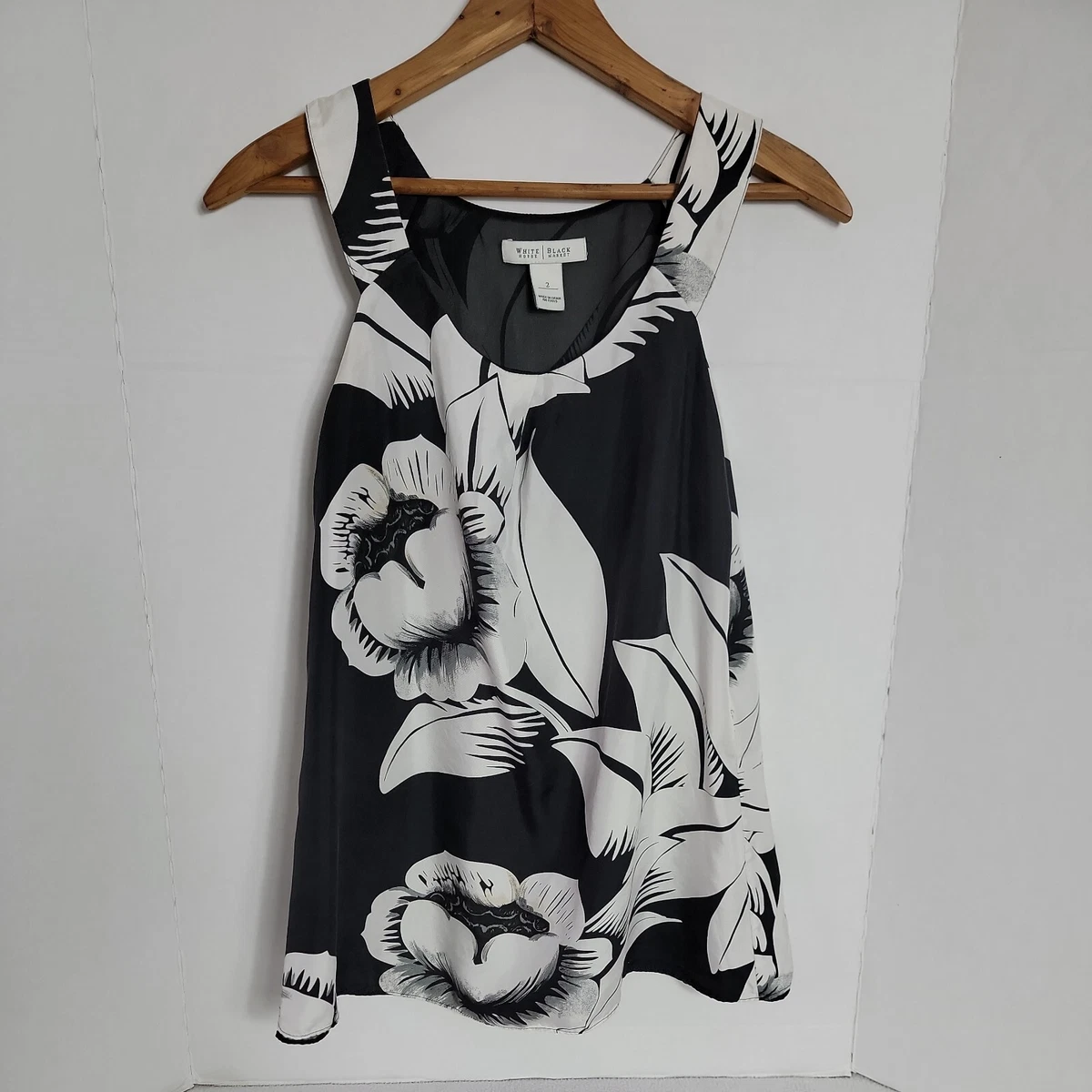 White House Black Market Women s White Gray Black Floral Lined Sleeveless Top 2