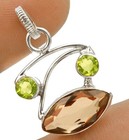 Natural 3Ct Smoky Topaz 925 Solid Sterling Silver Pendant 1" Long @7-1