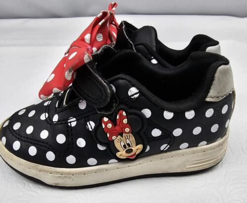 Disney Junior Minnie Mouse Baby Girls Tennis Shoes Size 8 Red Bows Black White