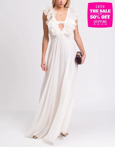 RRP€3645 GIAMBATTISTA VALLI Silk Flare Wedding Gown IT42 US6 UK10 M Bow Ruffle